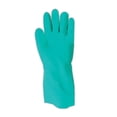 thumbnail image 2 of 730 Chemical Resistant Gloves, 15-mil Nitrile with Cotton Flock Liner, 13-inch Extended Gauntlet, Bisque Grip, CE Cat III & Food Safe, Green, Small, 12-Pack, 2 of 4