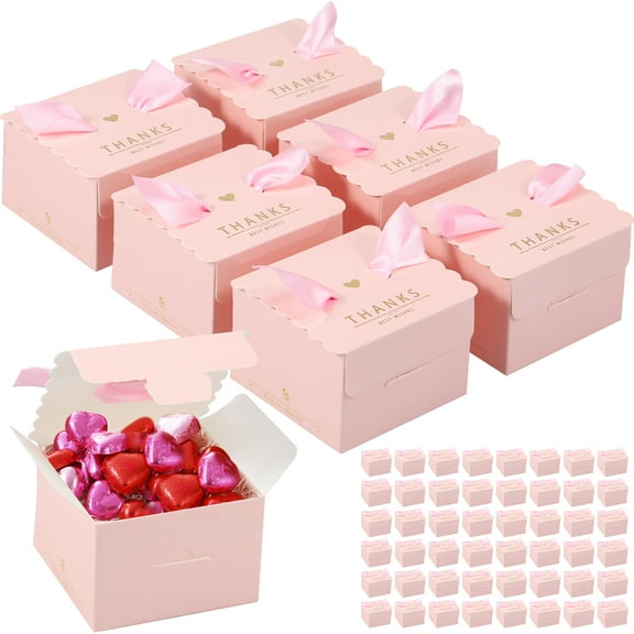 Lzvxtym 50Pcs Candy Boxes with Ribbon Easy to Assemble Small Gift Boxes Decorative Favor Candy Boxes Wedding Favour Boxes Shows Thanks for Festival Gift Packaging Wedding Party Baby Showers