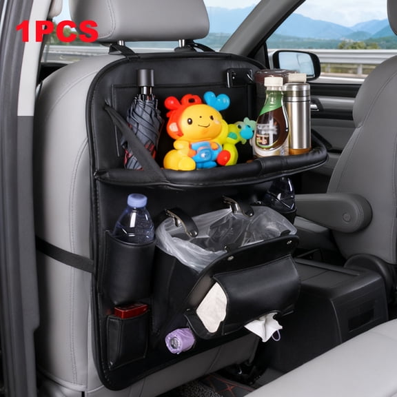 ASKITO 1PC Car Backseat Organizer with Foldable Tray, PU Leather Universal Car Seat Protector for Kids, Pets & Travel Accessories, Black