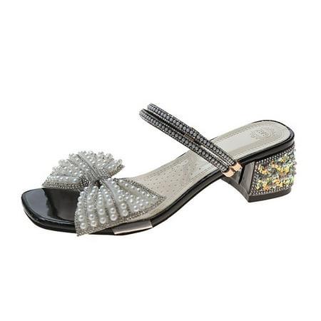 

Luiyenes Fashion Women Breathable Lace Up Shoes Rhinestone Bowknot Heels Casual Sandals