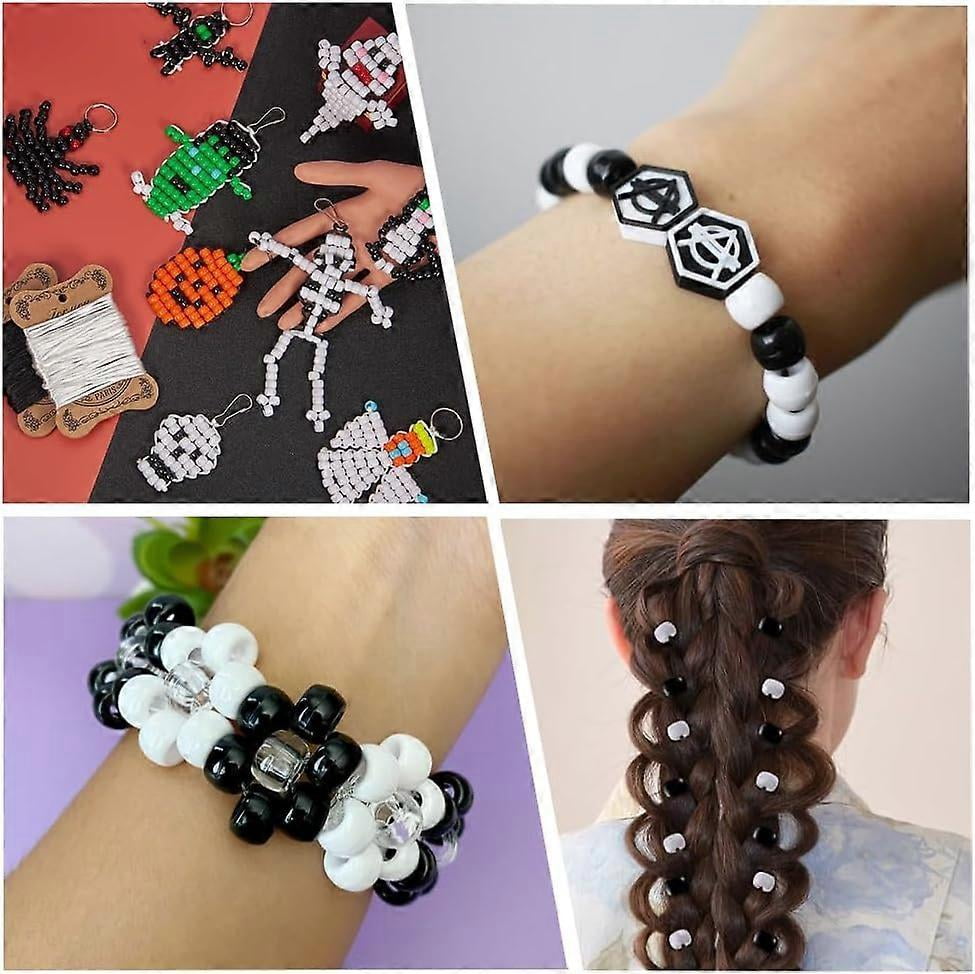600Pcs Pony Beads Bulk 6x9mm Opaque Pony Beads Black White Plastic Bead Clear Transparent Pony Beads Kit Round Craft Beads for Jewelry Making Beading