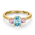 thumbnail image 3 of Gem Stone King 18K Yellow Gold Plated Silver Blue Zircon and Pink Lab Grown Diamond Engagement Ring for Women | 1.61 Cttw | Oval 7X5MM | Gemstone Birthstone | Size 8, 3 of 6