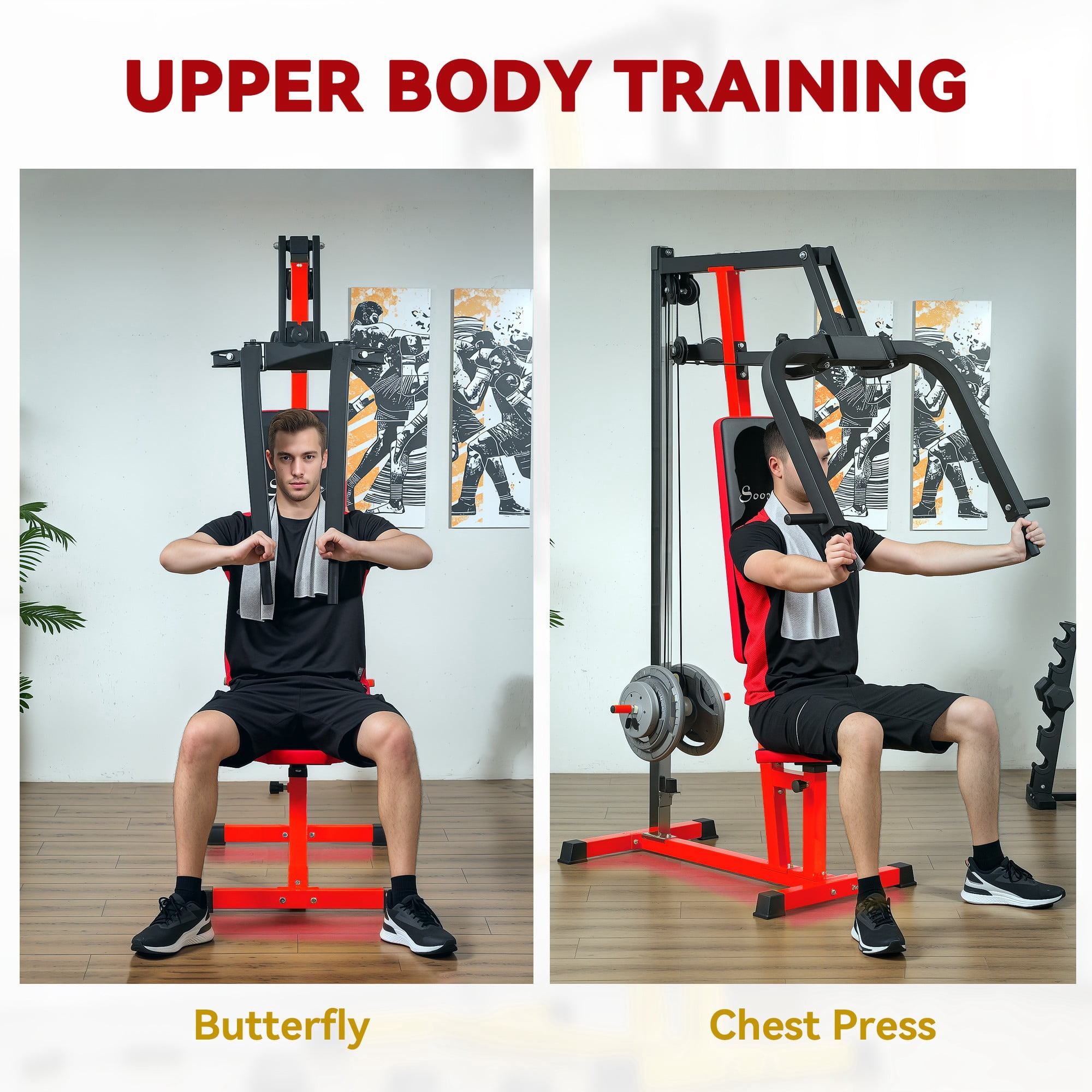 Soozier Chest Fly Chest Press Machine for Back, Pectoral, Rear Deltoid and Shoulder Training, Red