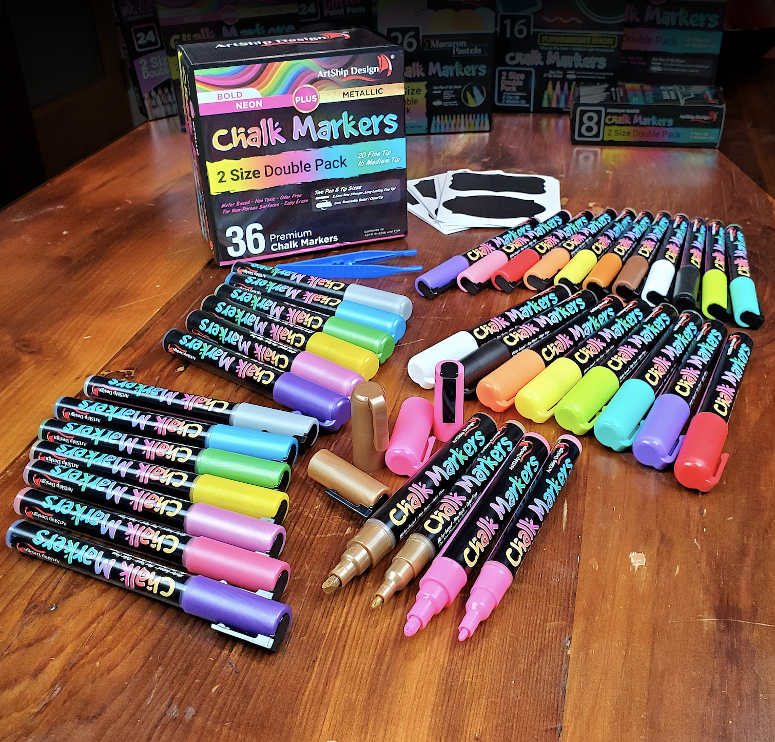 Cedar Markers RNAB01D3VCTKG cedar markers liquid chalk markers - 12 pack  with 40 chalkboard labels - bold neon color pens including gold and silver  paint
