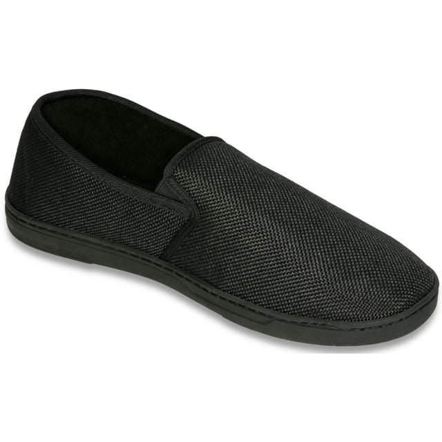 Deluxe Comfort Men's Memory Foam Slipper, Size 11-12 - Suede Vamp Checkered Lining - Memory Foam Insole - Strong TPR Outsole - Mens Slippers, Black