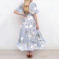 thumbnail image 4 of Women's Summer Dress Sexy V Neck Casual Wear To Work Dresses Short Sleeve Smocked Flared Flowy Beach Boho Midi Floral Dress,Light Gray XL, 4 of 6