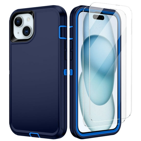 Casetego for iPhone 15,15 Pro,15 Plus,15 Pro Max Case with 2 Pack Screen Protector,Military Grade Heavy Duty 3 in 1 Shockproof Protective Case for iPhone 15 Plus 6.7",Blue