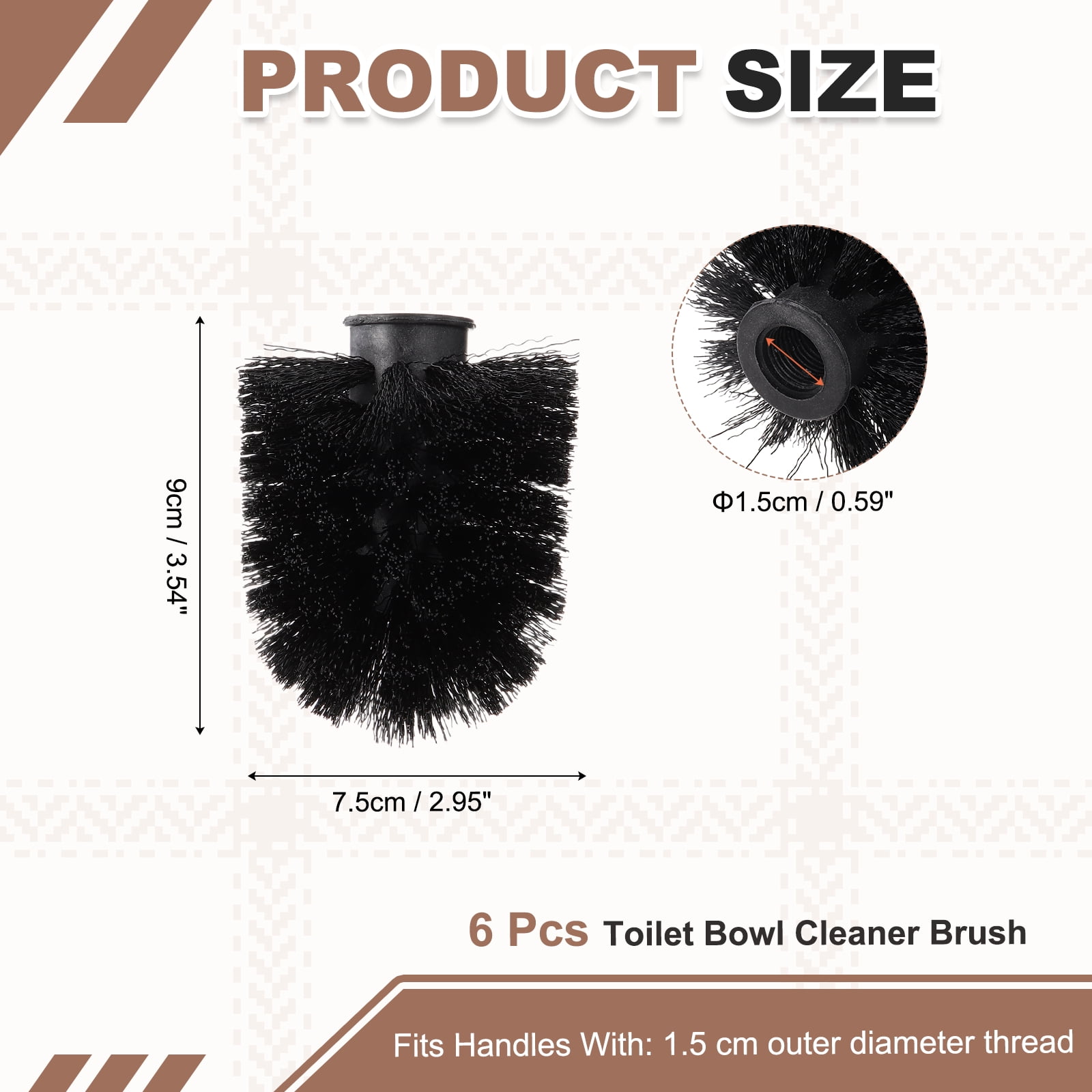 Uxcell 6 Pcs Toilet Brush Replacement Head, Toilet Brush Refills, Bathroom Cleaning Tool for Home Office Hotel, Black