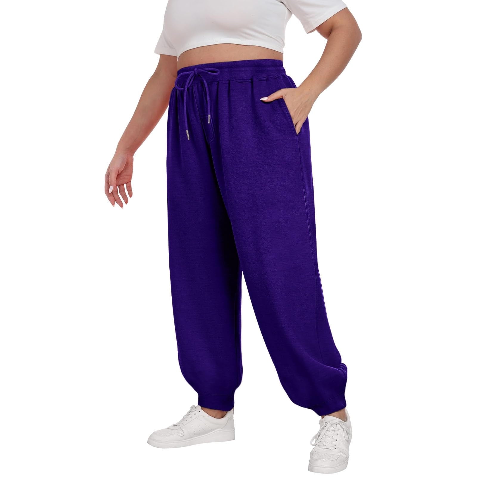 Womens High Waisted Joggers Sweatpants,Fleece Cotton Elastic Drawstring Plus Size Yoga Athletic Sweat Pant Women - image 4