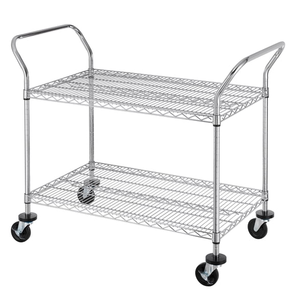 Finnhomy 2 Tier Commercial Grade Rolling Cart, Heavy Duty Utility Cart, Carts with Wheels and Handles, Kitchen Carts on Wheels, Metal Cart with 600 lbs Capacity