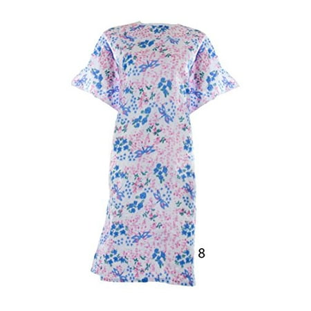 

Women s Poly Cotton Backwrap Gown - 13 Prints Sizes Small - 3XL (Large Pink with Blue Flowers 08)