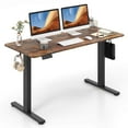 thumbnail image 1 of Costway 55" x 24" Electric Standing Desk with 3 Memory Height Settings 2 Hanging Hooks Brown, 1 of 10