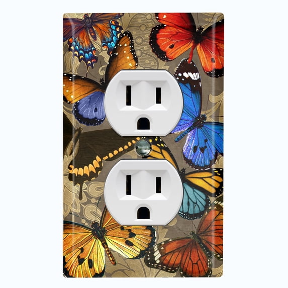 Metal Light Switch Plate Outlet Cover (Tan Damask Butterfly Party BUT002)
