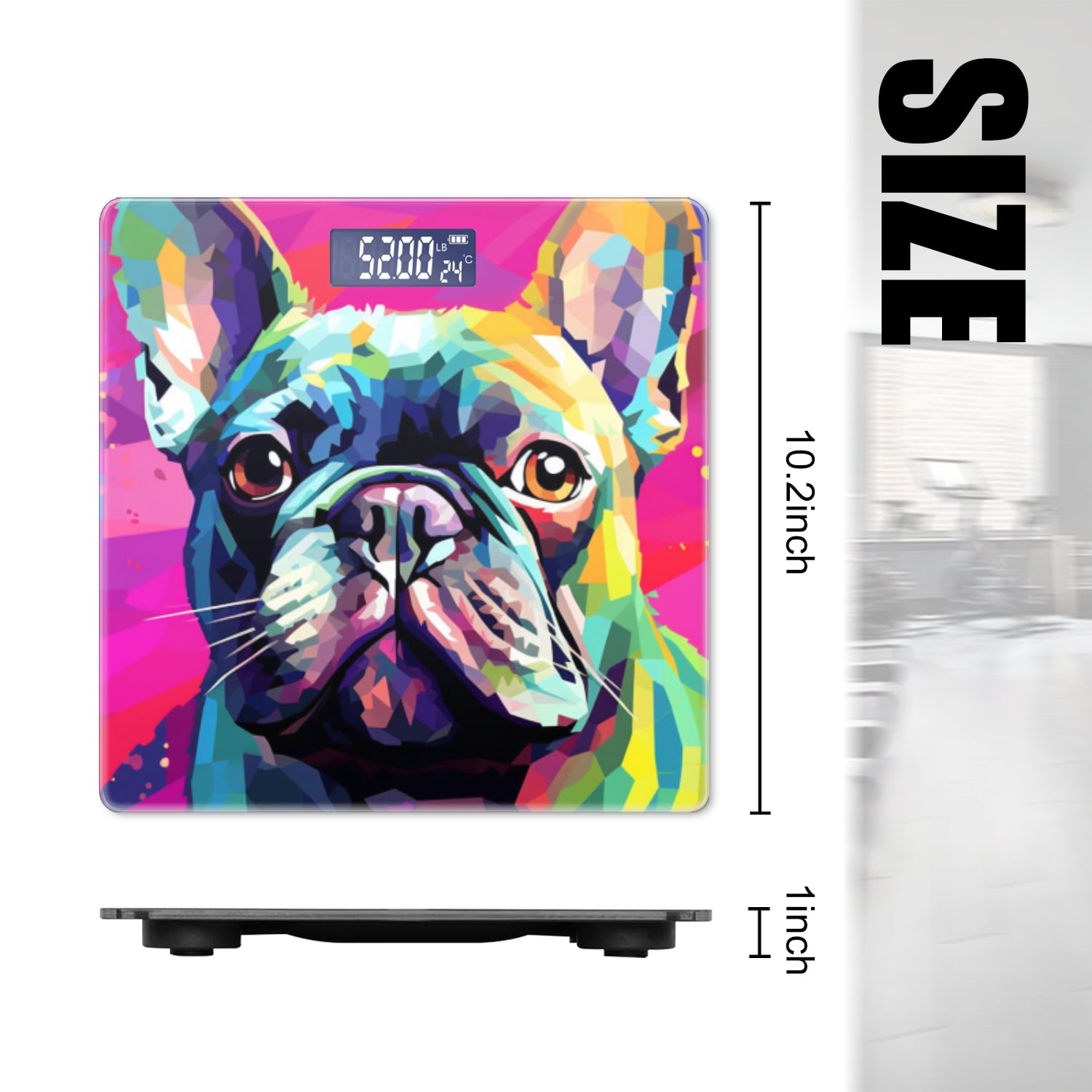 Bathroom Scale, Highly Accurate Digital Body Scale,Precisely Measures Weight up to 400 lbs-Colorful French Bulldog In The Style Of Pop Art