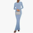 thumbnail image 2 of DHFJKG Dresses For Women Slim Fit Crewneck Long Sleeve Solid Color Maxi Dress Party Club Teacher Casual Office Versatile Dresses, 2 of 8