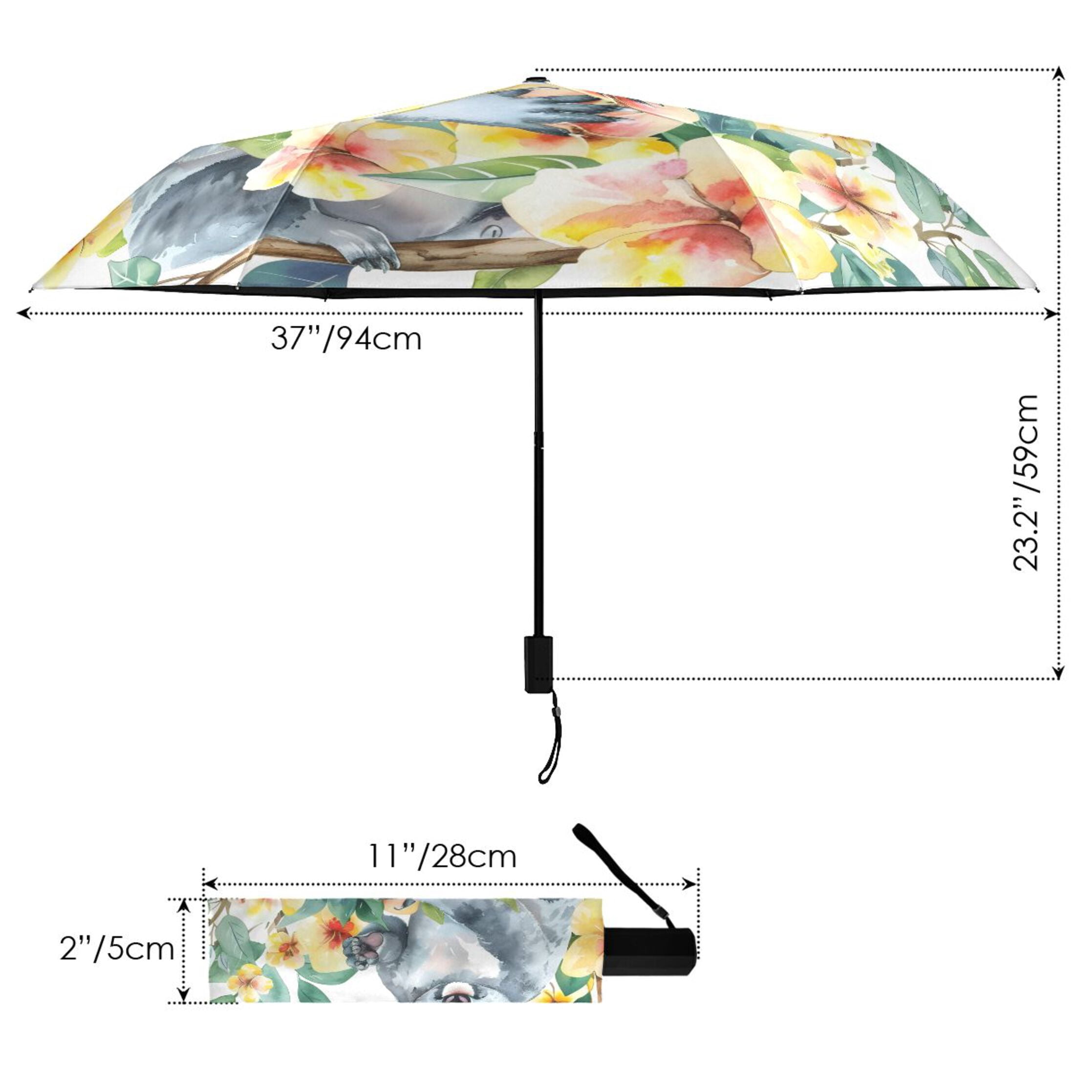 Koala with Flowers Compact Sun Umbrella Windproof Travel Umbrellas for Rain Strong Portable UV Protection
