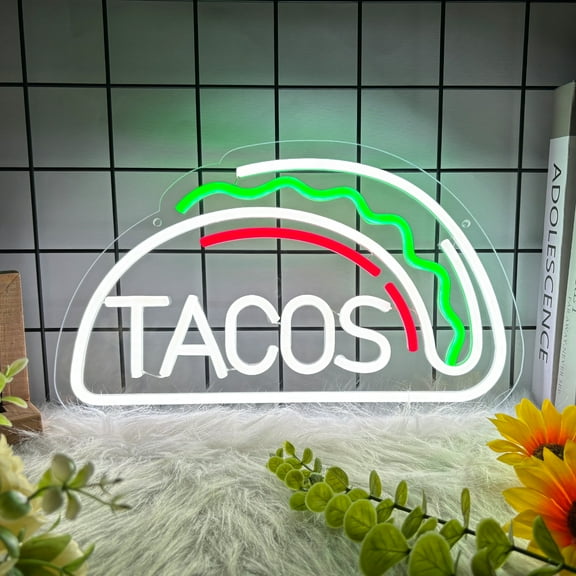 Tacos Shaped Neon Sign Neon Taco LED Signs for Mexican Food Restaurant Wall Decor Tacos Decorations for Taco Bar Party Kitchen Restaurant Wall Art Decor Signs