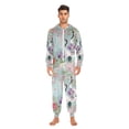 thumbnail image 3 of FORMRS Onesies Pajama for Adults Unisex Hoodie Winter Jumpsuit One Piece Sleepwear, Sizes S-2XL, Green Floral Cranes Pattern, 3 of 7