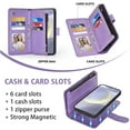 thumbnail image 4 of Asuwish Phone Case for Samsung Galaxy S24 Plus S24+ 5G Zipper Wallet Magnetic Detachable Cell Cover with Tempered Glass Screen Protector Crossbody Strap Flower Card Holder Slot S24Plus Women Purple, 4 of 8