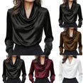 thumbnail image 2 of Shirts for Women Gsakboxl Minimalist Solid Color Cowl Neck Satin Blouse Elegant Long Sleeve V Neck Fashion Top Womens Summer Tops, 2 of 5