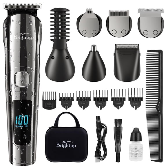 Brightup Recortadora de barba para hombres con estuche de viaje - Maquinilla de afeitar y afeitadora eléctrica Cortapelos inalámbricos Juego de cortapelos IPX7 Kit de aseo impermeable para hombres par