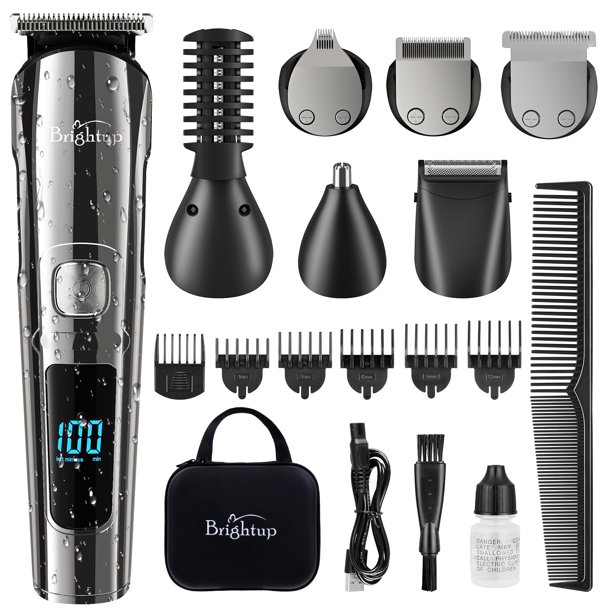 Brightup Recortadora de barba para hombres con estuche de viaje - Maquinilla de afeitar y afeitadora eléctrica Cortapelos inalámbricos Juego de cortapelos IPX7 Kit de aseo impermeable para hombres par