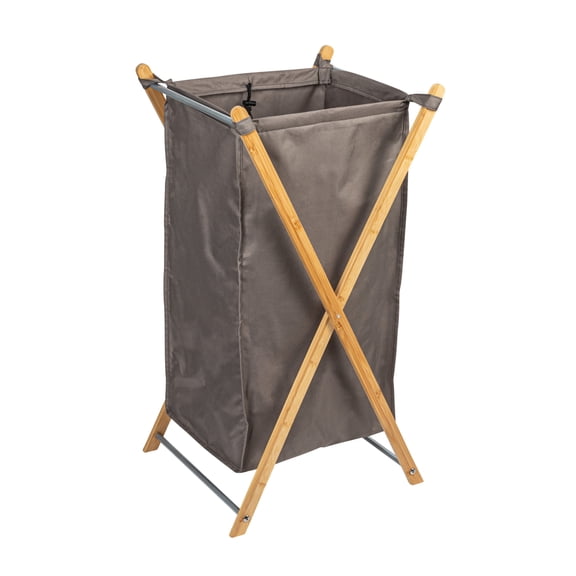 Household Essentials X-Frame Bamboo Hamper, Washable grey Liner and Bamboo Frame, Eco-Friendly and Renewable, Folds for Storage, Simple and Chic