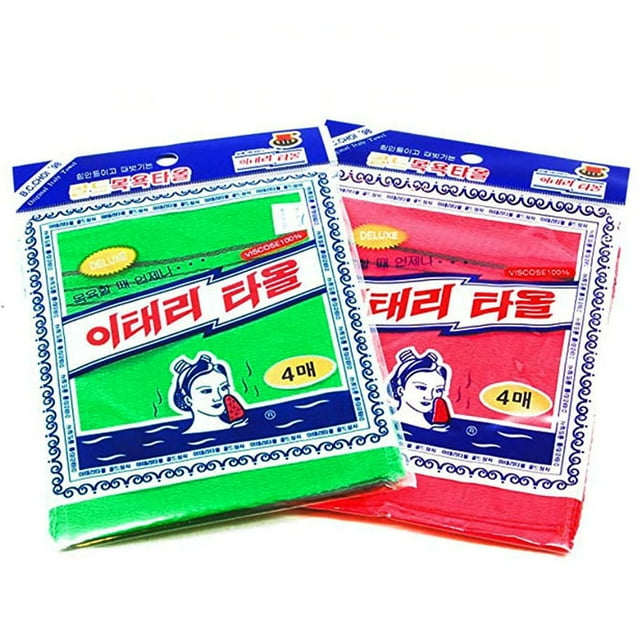 Juego de toallas de baño exfoliantes asiáticas, 8 piezas, rojo y verde