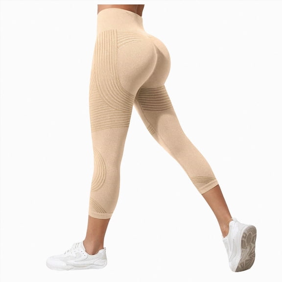 Mnuaqn 3D Compression Leggings for Women, High Waist Tummy Control Yoga Pants, Butt Lifting &Smooth Leggings Beige for Size L