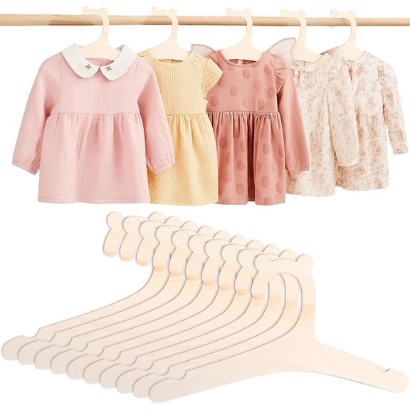 Tutuviw 10 Pcs Wooden Kids Hangers 9inch Cute Wood Baby Hangers Handcrafted Clothes Hanger with Cute Bear Ears Non Slip Coat Hanger for Baby Toddler Wooden Hanger for Clothes Pants
