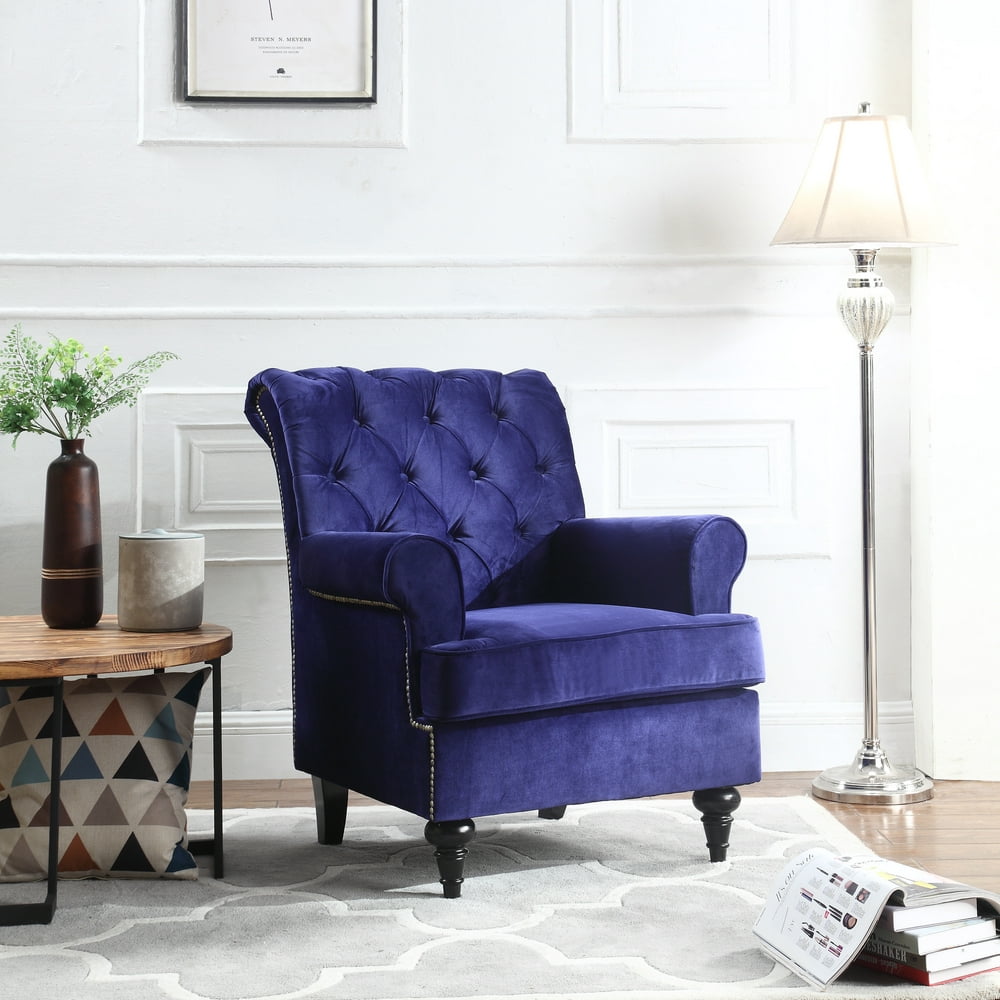 Traditional Tufted Velvet Fabric Accent Chair, Living Room Armchair