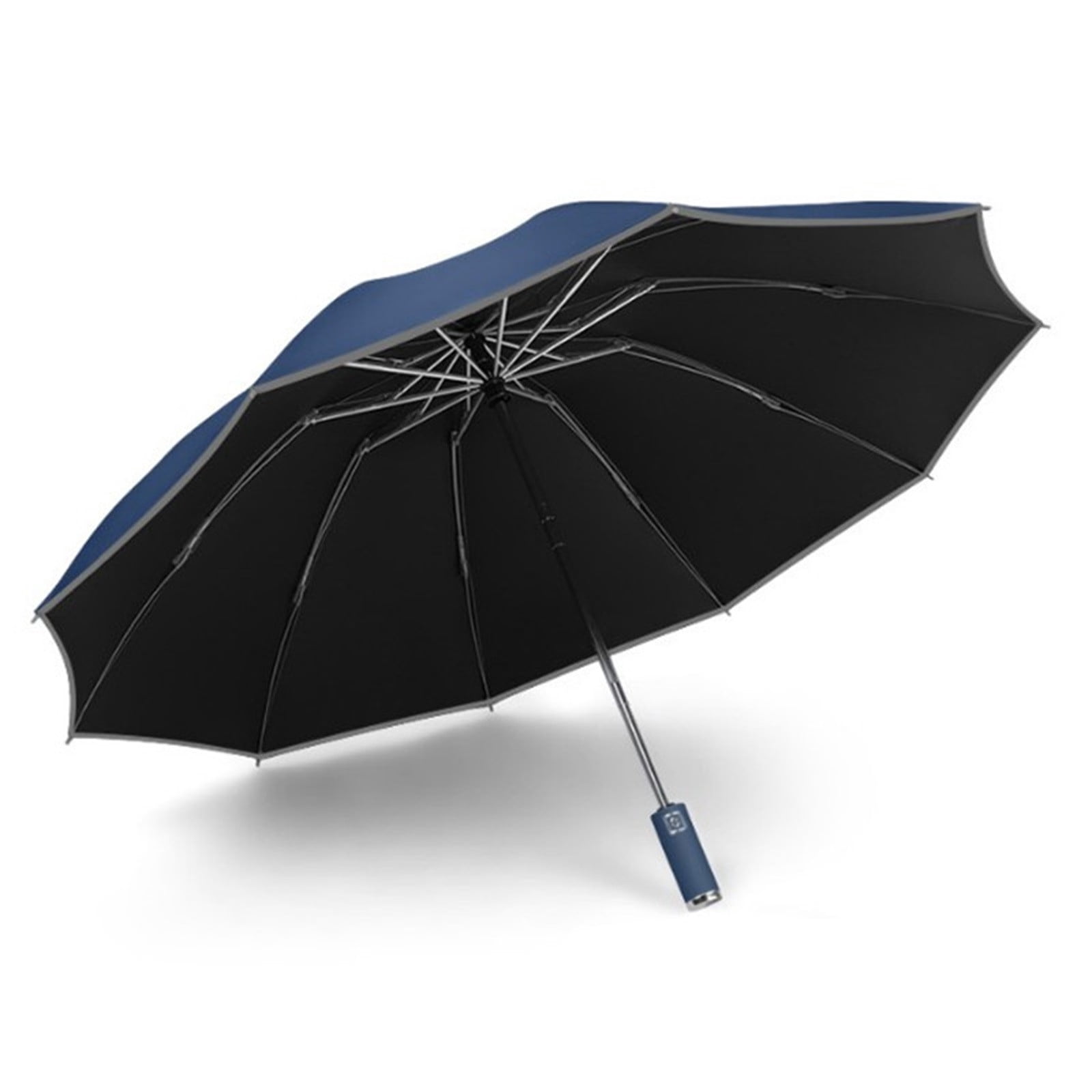 Byujiro Auto Open Close 10-Rib Reverse Inverted Umbrella with Reflective Strips Portable Sun & Rain Folding Umbrella for Night Commute