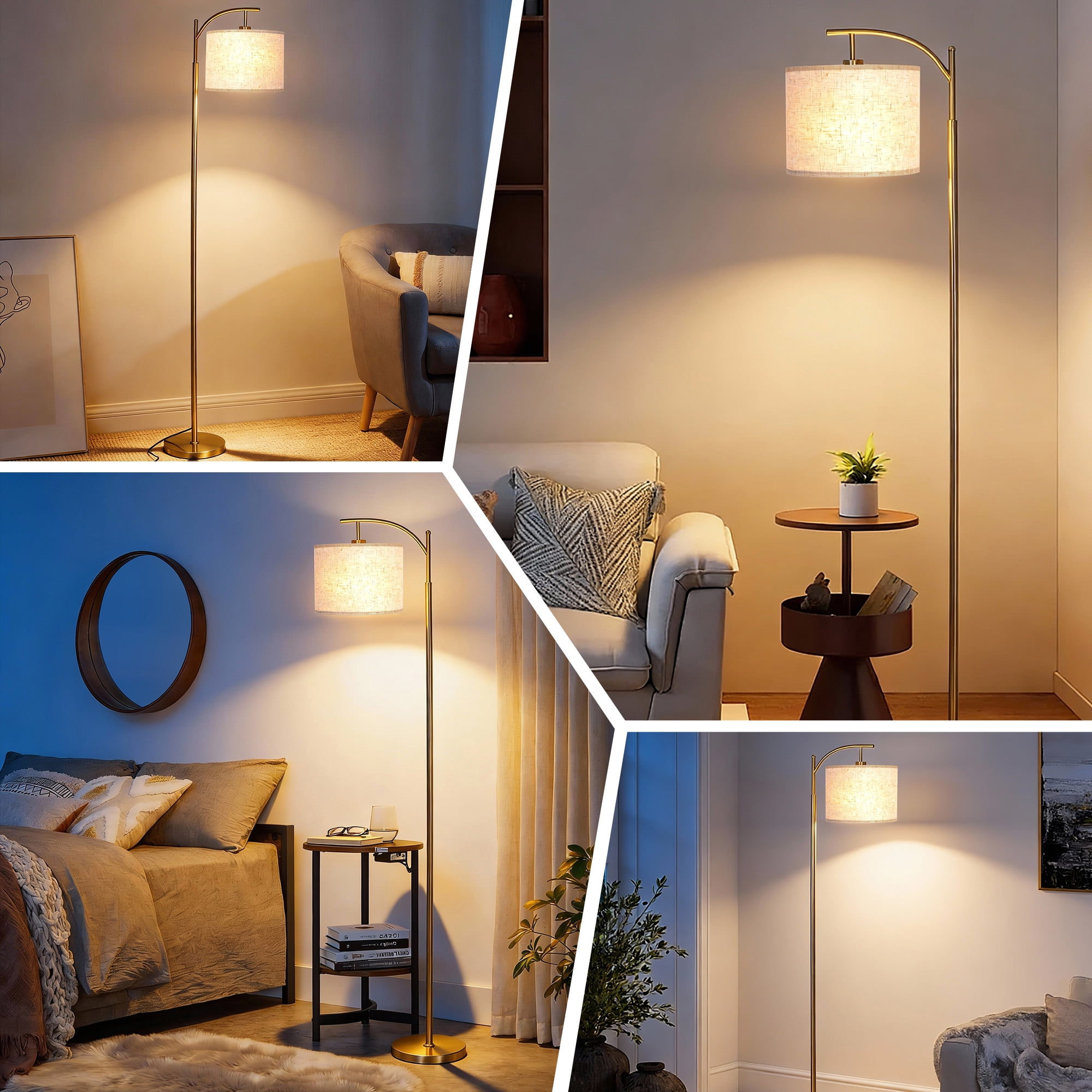 Vesteel Floor Lamp, Standing Lamp with 3 Color Temperatures & Lampshade, Arch Farmhouse Lamp for Living Room Bedroom Office