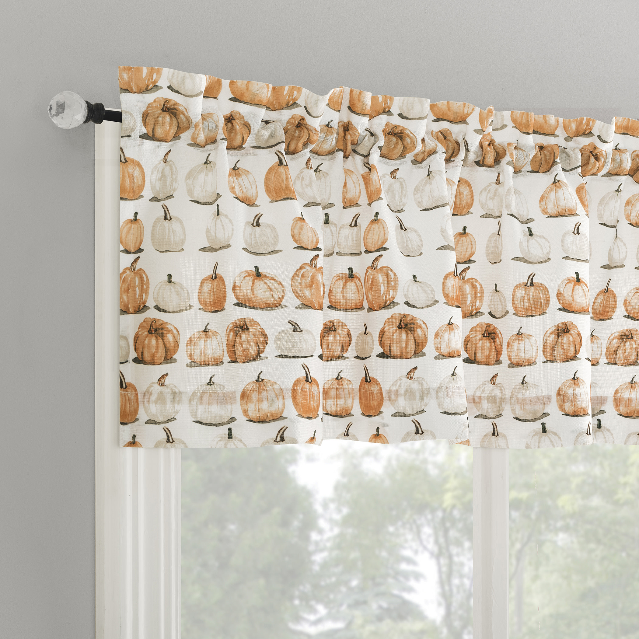 No. 918 Pumpkin Patch Semi-Sheer Rod Pocket Kitchen Curtain Valance, 54"x14"
