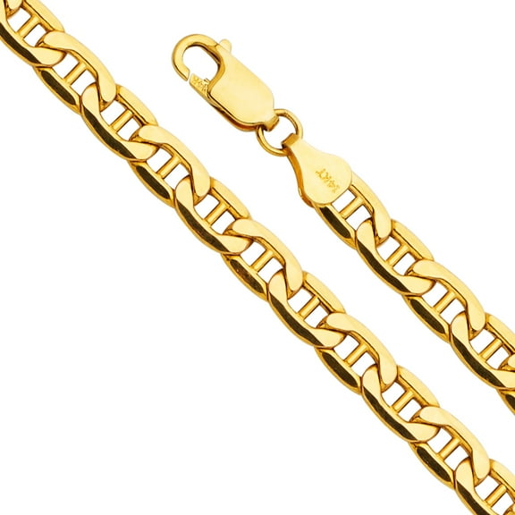 14k Yellow Gold-Hollow 6.2mm Diamond-Cut Mariner Chain Link Necklace 22" Jewelry Female Unisex