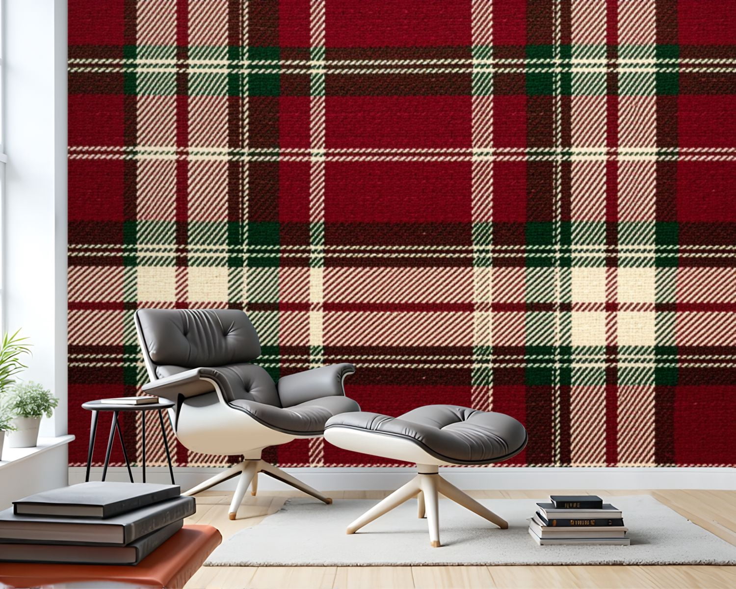 69"x98" Wall Mural Peel and Stick Wallpaper Red Green Plaid Checkered White Accents Wall Decor Self Adhesive Removable Wall Stickers for Bedroom Living Room