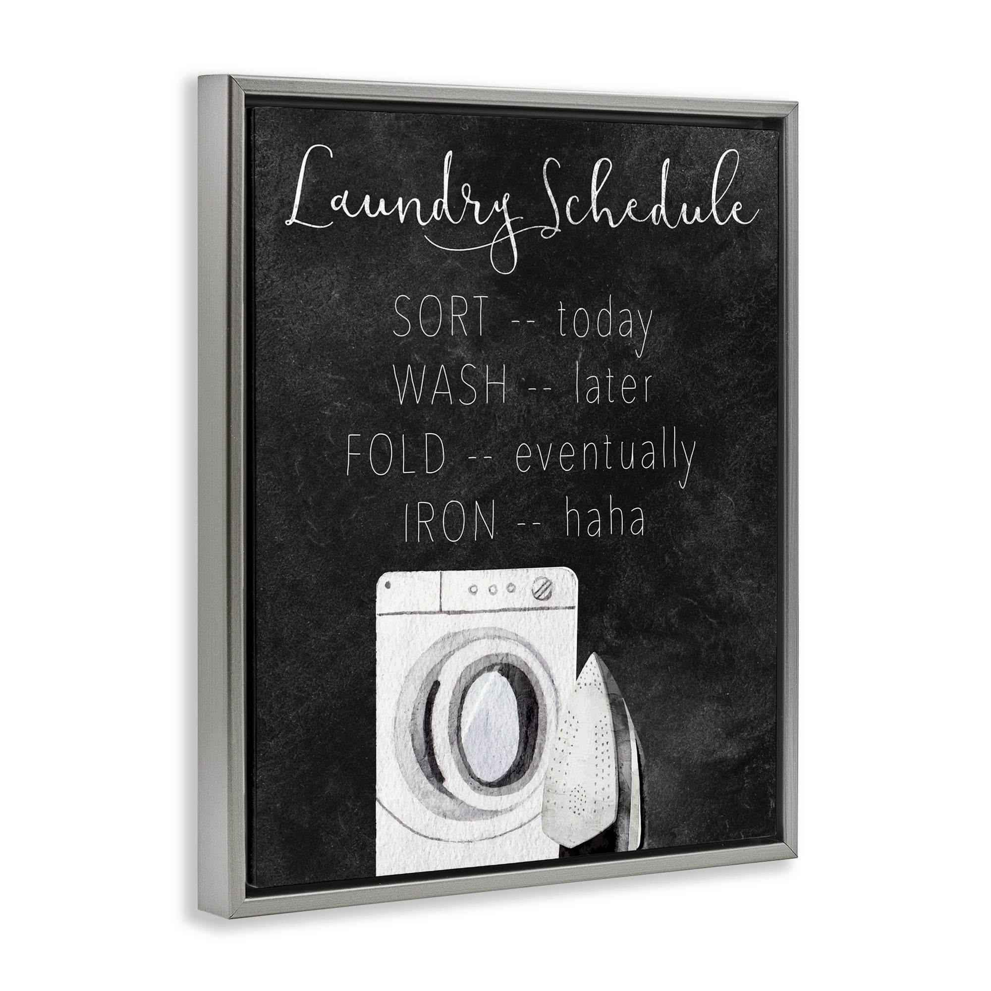 Lazy Laundry Schedule Humor Gray Framed Floater Canvas Wall Art, design by Kim Allen