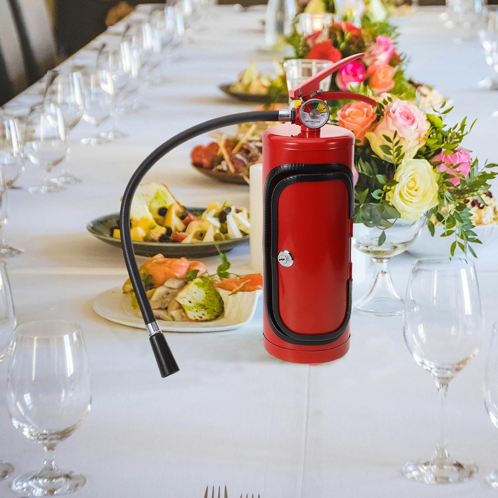 FOMIYES Red Fire Extinguisher Shaped Wine Holder Made of Plastic and Iron for Wine Bottle Storage and Decor