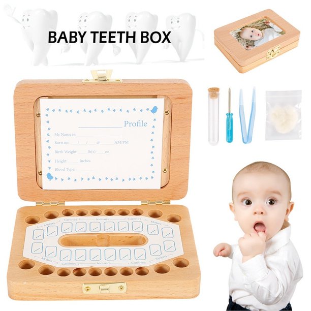 Willstar Baby Tooth Box Wooden Handmade Rectangular Baby Teeth Durable