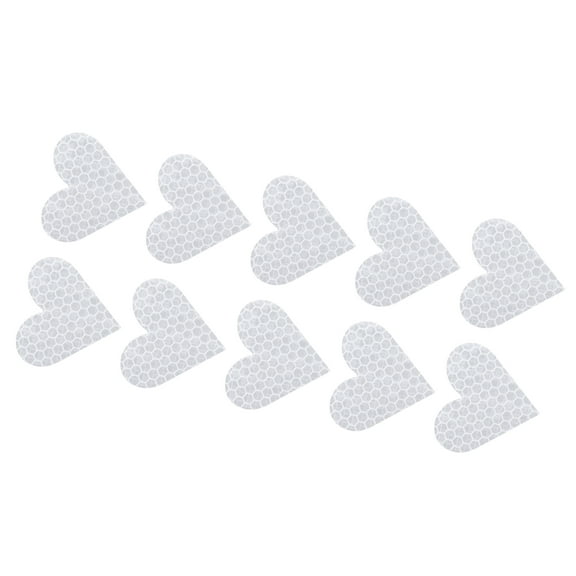 10pcs Reflective Stickers Heart Shape Safety Tape Reflector Universal for Cars Waterproof PET White