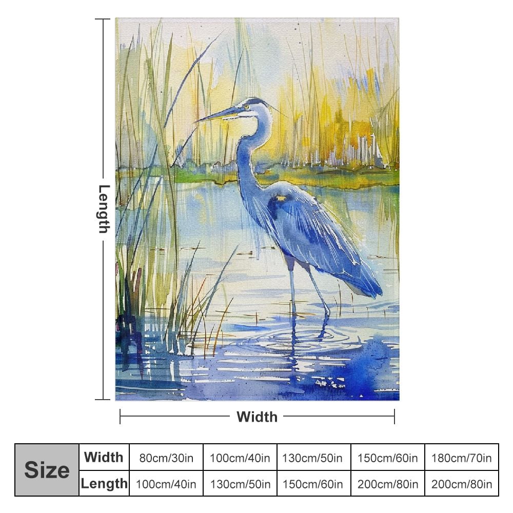 Nawypu  Throw Blanket Heron Watercolor Blue Heron Crane Bird Animal Wildlife Leaves Water Nature Cozy Throw Blanket for Couch Bed Sofa Car Soft Throw Blanket Flannel