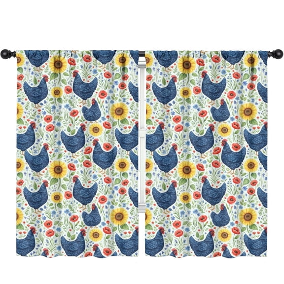 Blackout Kids Curtains,Hen and Sunflower White Pattern Children's Insulated Curtains Set Of 2,Bedroom Essentials,Toddler Room Decor 52"x84"