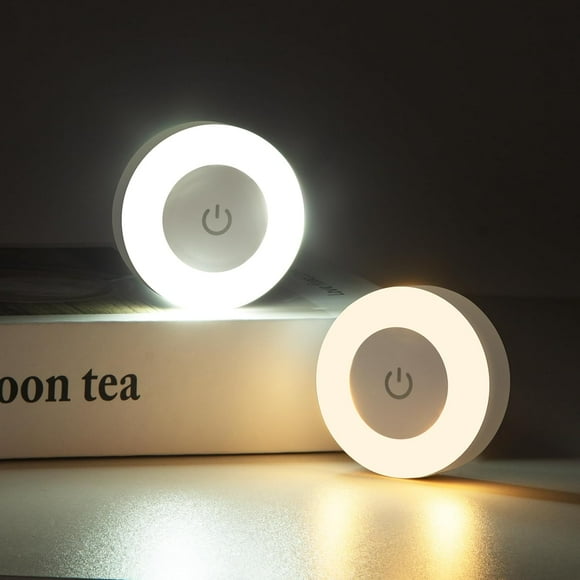 Veilleuse Tactile LED Lumineuse, 3 Couleurs Dimmables Rechargeable Puck Tap Veilleuse à Piles, Sans Fil à Coller pour Mur, Placard, Cuisine, sous Armoire, Comptoir, Lot de 2