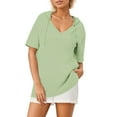 thumbnail image 2 of Sevevn Women's Solid Color Casual Fashion Pocket Hat Drawstring Short Sleeved V-Neck Top/Shirt, 2 of 6