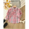 thumbnail image 2 of Odeerbi Kids Boys Girls Plaid Shacket Jacket Wool Coat Children's Clothing 2025 Long Sleeve Plaid Top Coat Hot Pink 6-7 Years, 2 of 3