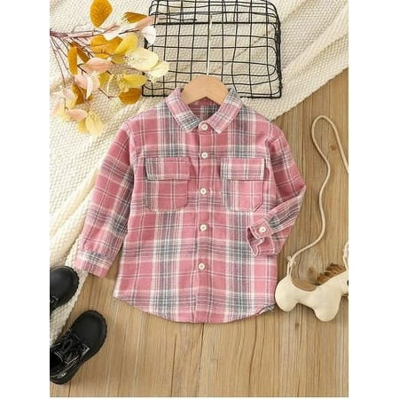 

Ovbmpzd Girls Long Sleeve Shirts Kids Clothing Boys and Girls Lapel Collar Plaid Print Top Shirts Trendy 2023