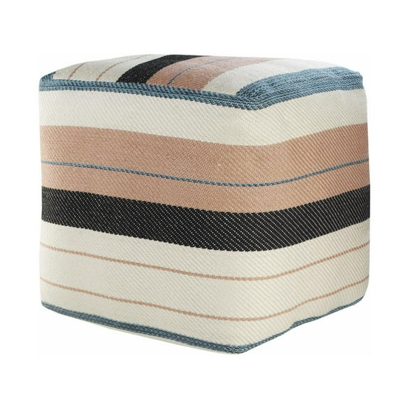 LR Home Medium Striped Indoor/Outdoor Square Pouf, White/Pink, 20" x 20" x 20"