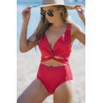 thumbnail image 3 of POGLIP Women's Red Twisted Ruched Hollow Out One-piece Swimwear, 3 of 6