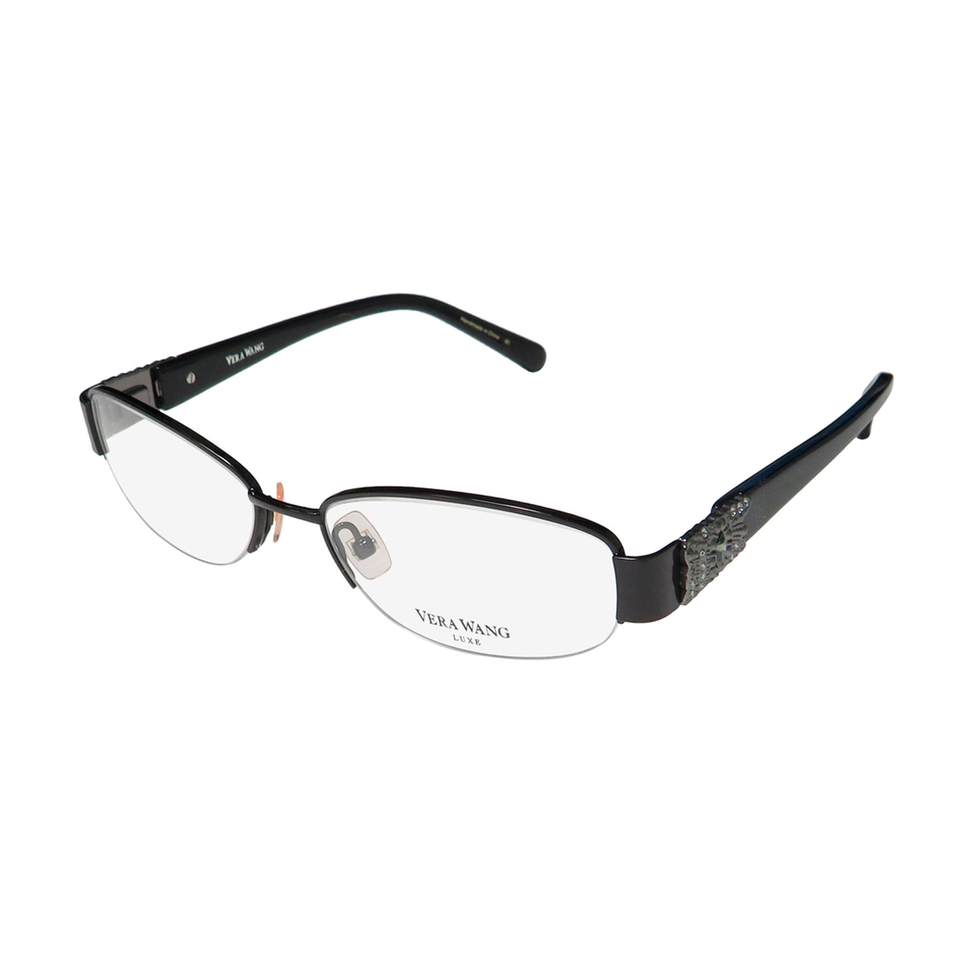 NEW VERA WANG LUXE TOMI WOMENS/LADIES OVAL HALF-RIM BLACK FRAME DEMO LENSES 51-16-135 SPRING HINGES EYEGLASSES/GLASSES