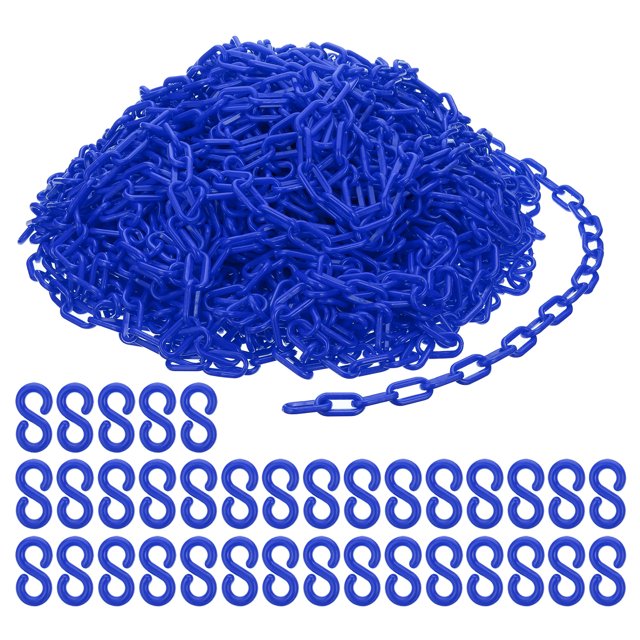 Uxcell Plastic Chain Links, 200 Feet Safety Chains, Blue Plastic Chains Large Plastic Chain Long for Barriers, Crowd Control, Queue Lines, Parking, Fences, Gate, Concerts